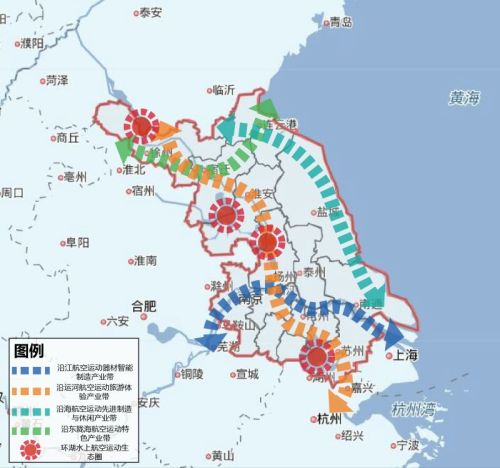 江蘇航空運動產業空間佈局示意圖沿東隴海航空運動特色產業帶.